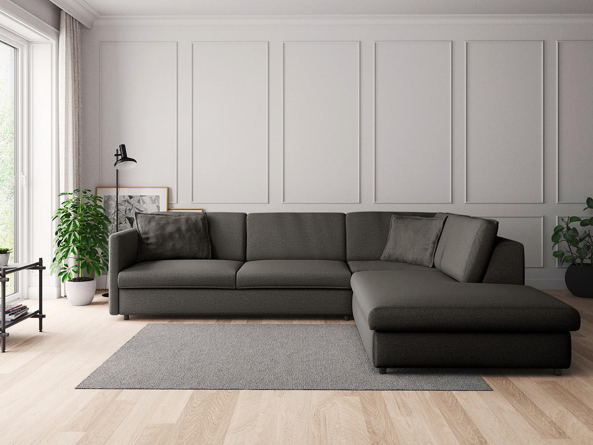 ECKSOFA mit Ottomane - Anthrazit/Schwarz, Kunststoff/Textil (328/272cm) - home24