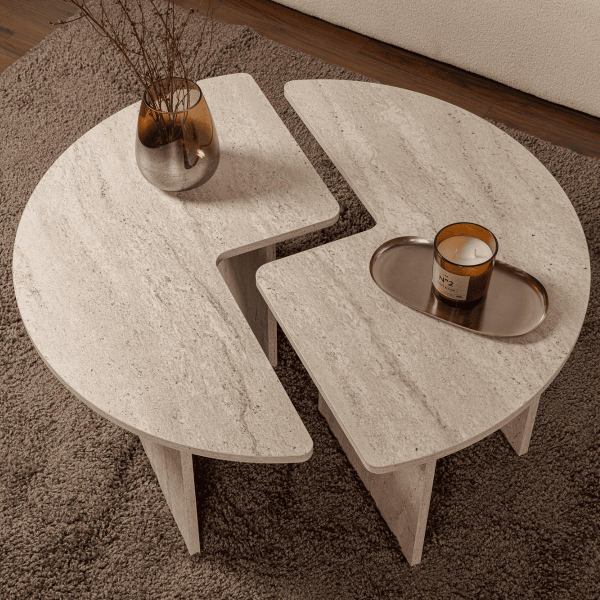 COUCHTISCH (2er-Set) moira 90/90/41 cm - Beige, Holzwerkstoff (90/90/41cm) - Calicosy