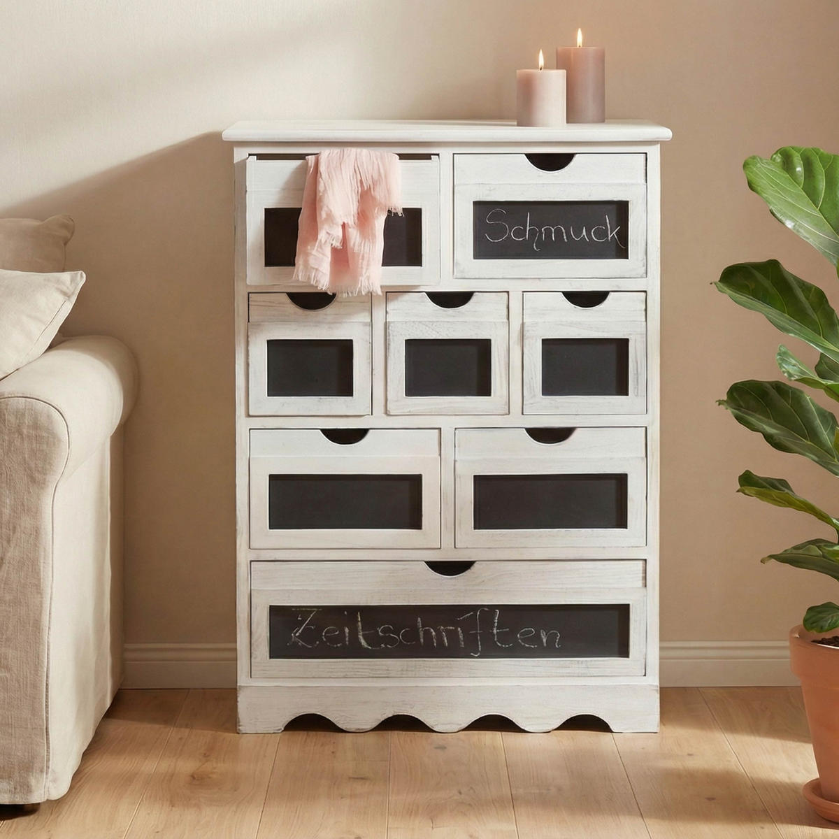 KOMMODE MIT TAFEL SHABBY-LOOK Cremeweiß, Anthrazit - Anthrazit/Weiß, Holz (60/87/30cm) - MCW