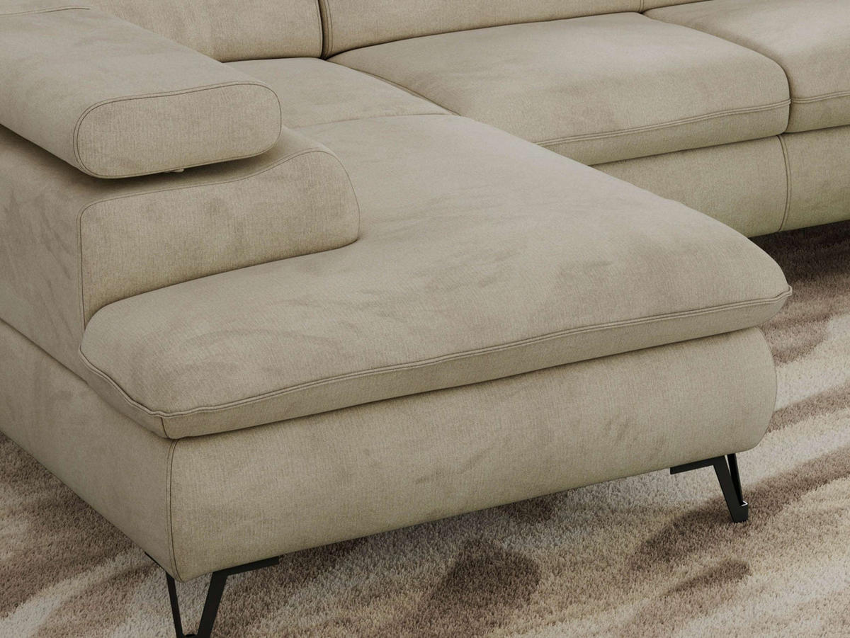 WOHNLANDSCHAFT PABLO U Velvet Beige mit Topper T25 - Beige/Schwarz, Textil/Metall (346/76/208cm) - MKS