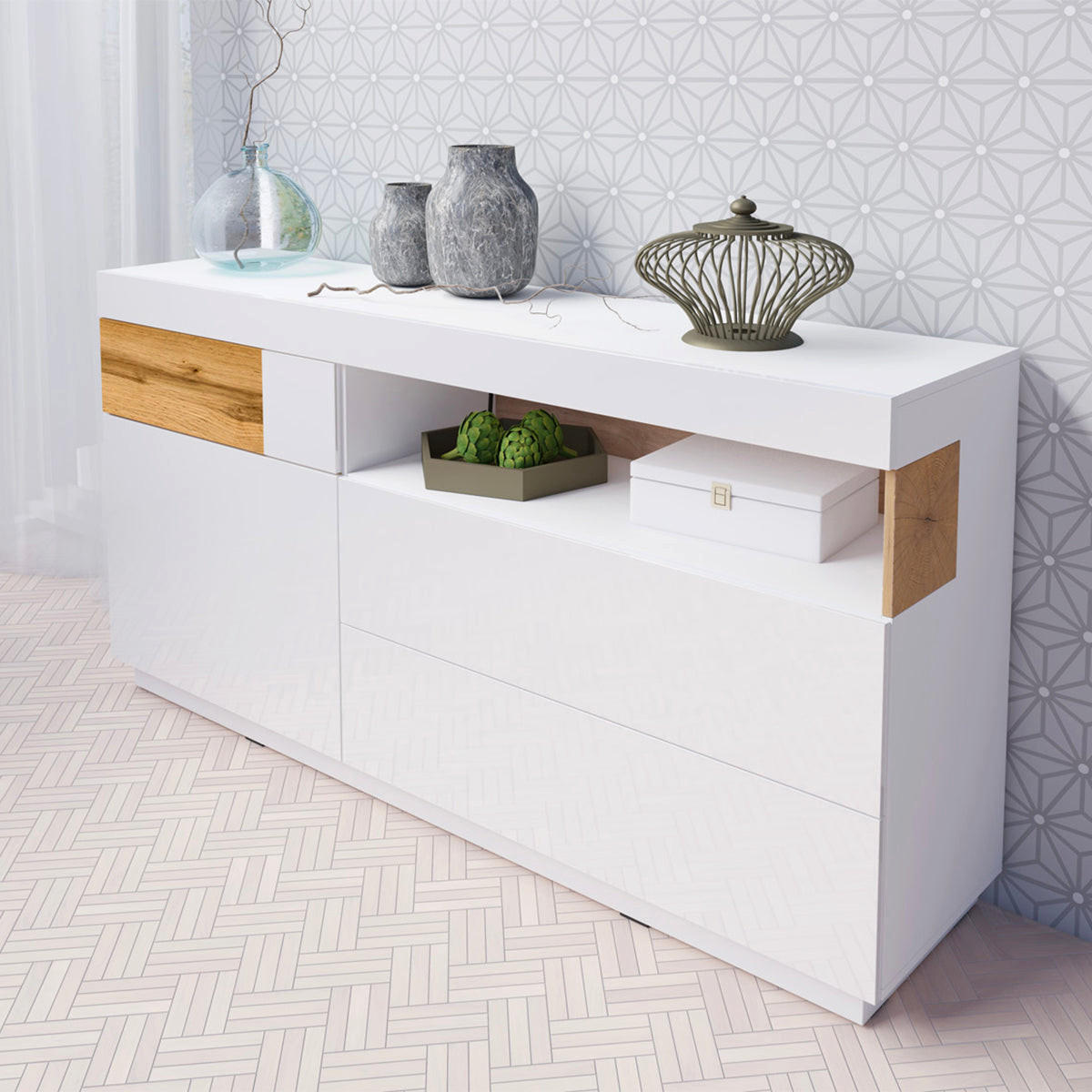 KOMODA Andrea Bela in lesena - bela, leseni material (169/85/40cm) - Petits-meubles