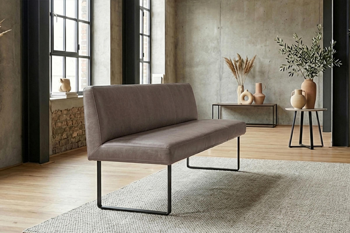 ESSZIMMERBANK ELEEN Dunkelbraun Leder - Dunkelbraun, Leder (203/85/69cm) - KAWOLA