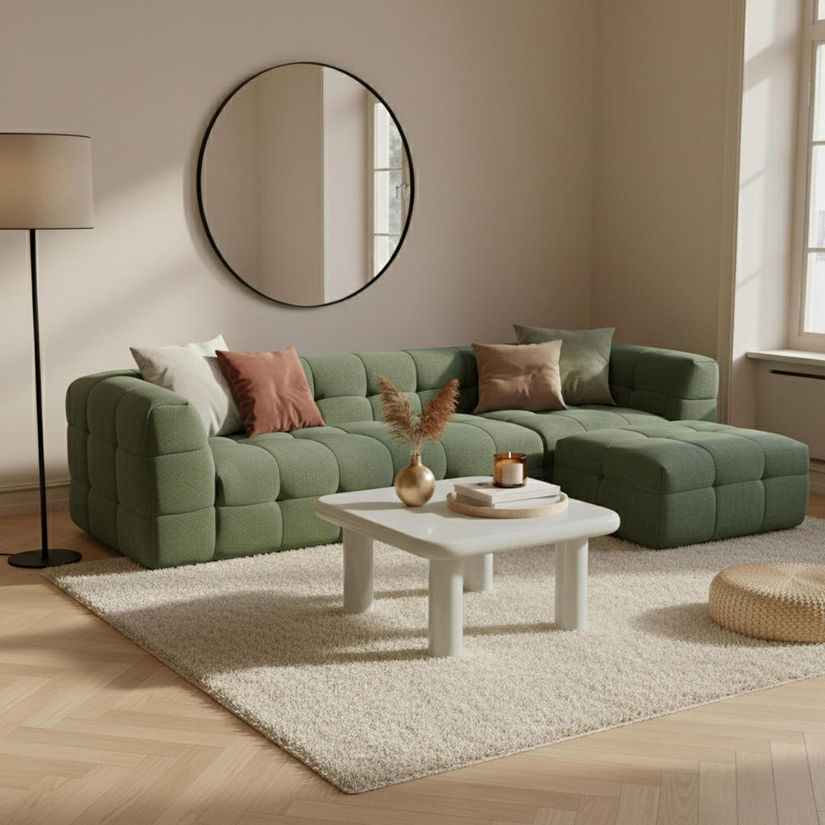 COUCHTISCH, Ekru - Weiß, Holzwerkstoff (75/75/41cm) - Oviala