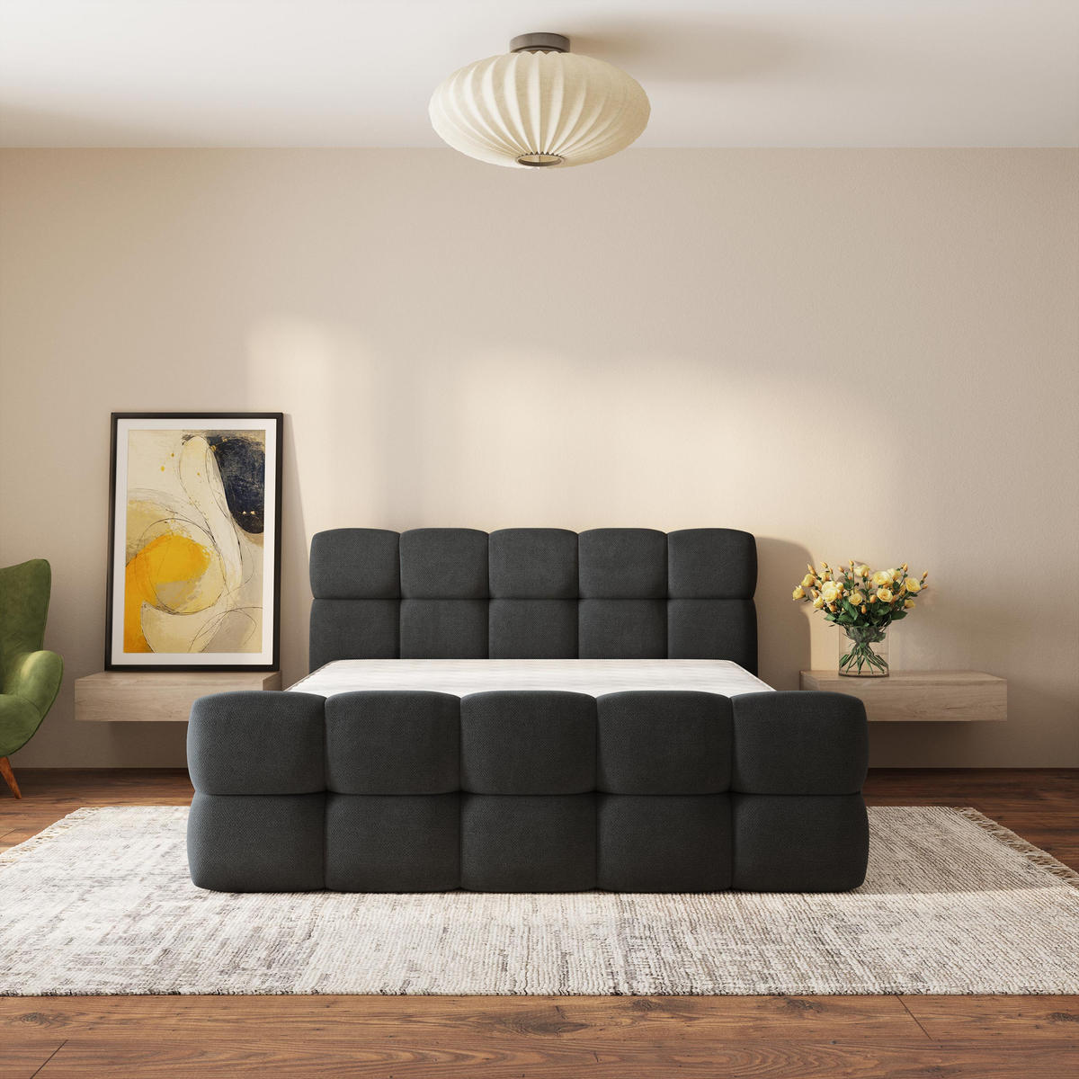 ČALOUNĚNÁ POSTEL ELIZJA 140x200 cm, s úložným prostorem, Černá - SORO 100 - černá, dřevo/textil (140/200cm) - MASSENO