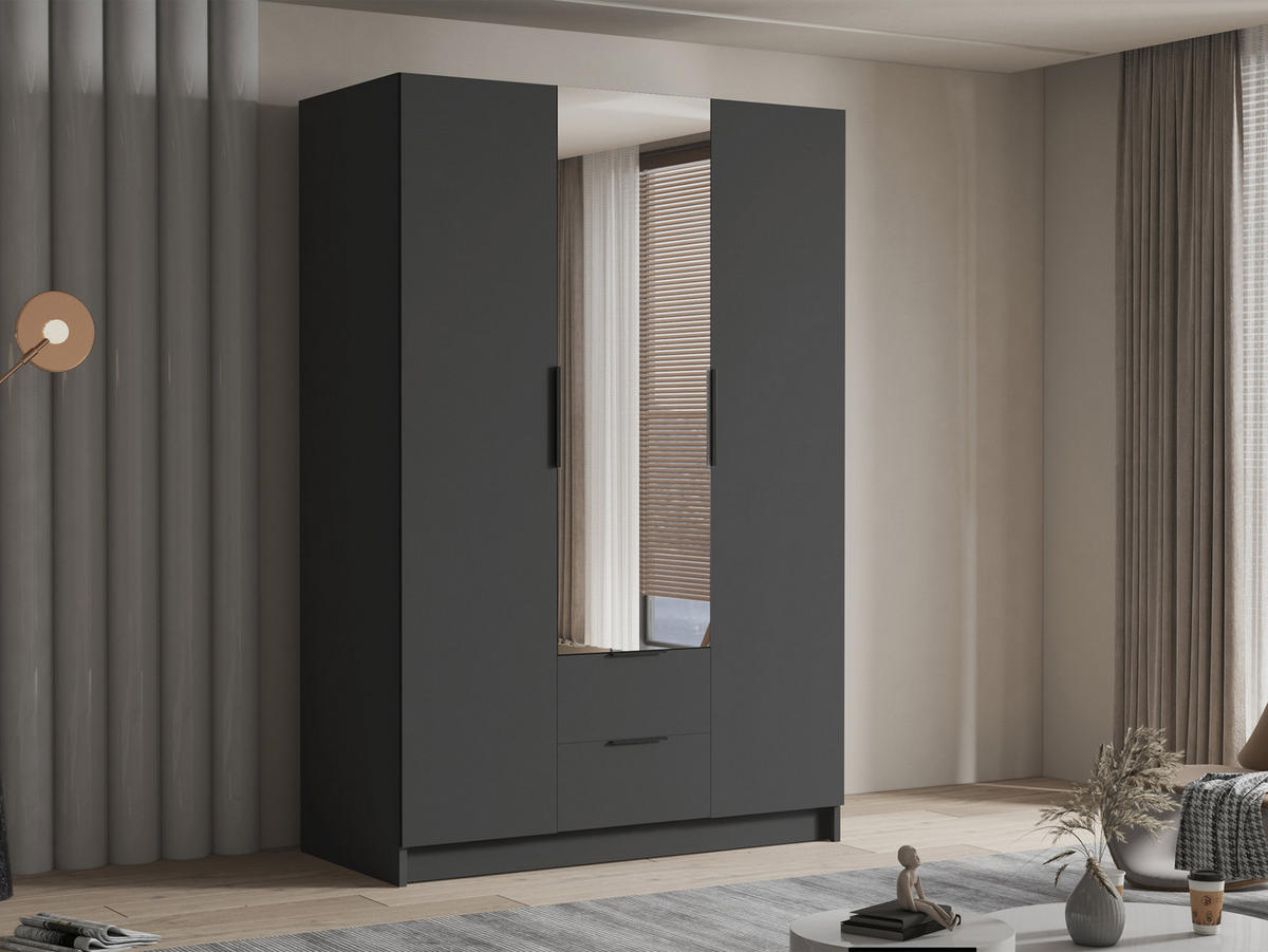 KLEIDERSCHRANK Calwi II - Schwarz, Holzwerkstoff/Kunststoff (150/216/60cm) - MIRJAN24