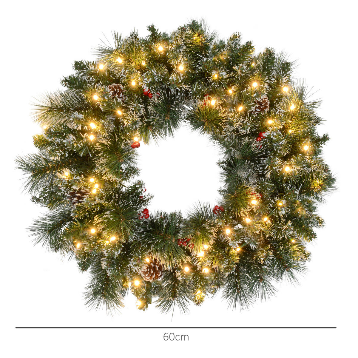 KÜNSTLICHER Weihnachtskranz für die Tür Grün 60.0/60.0/10.0 cm - Grün, Kunststoff (60cm)