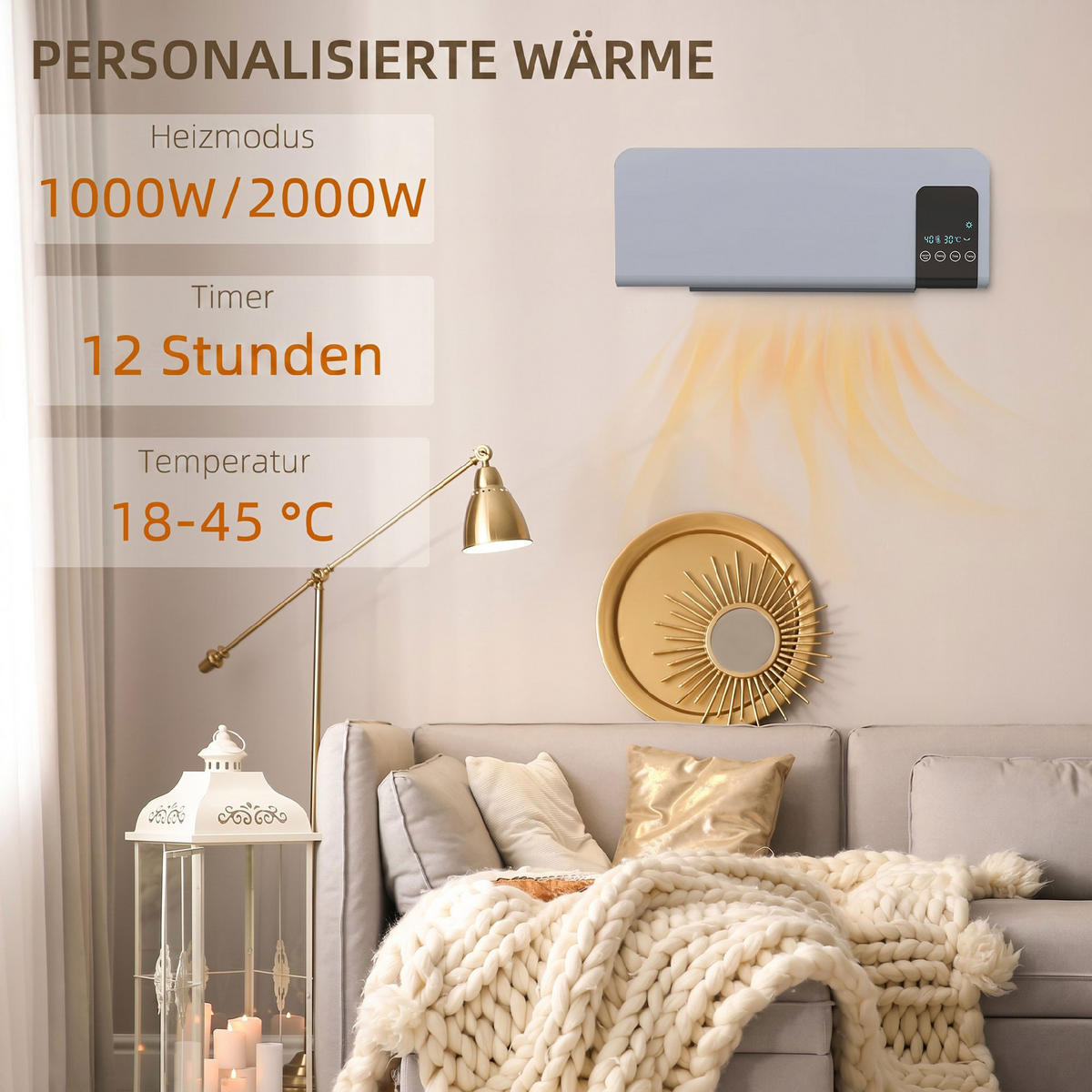 WANDHEIZGERÄT ABS Grau - Grau, Kunststoff (12/21.5/54.5cm) - HOMCOM