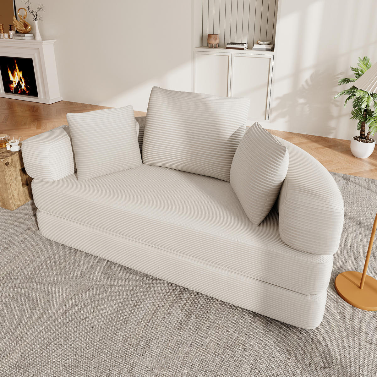 SCHLAFSOFA 173x176 cm klappbar mit Cordbezug und Kissen - Beige, Kunststoff (173/40/176cm)