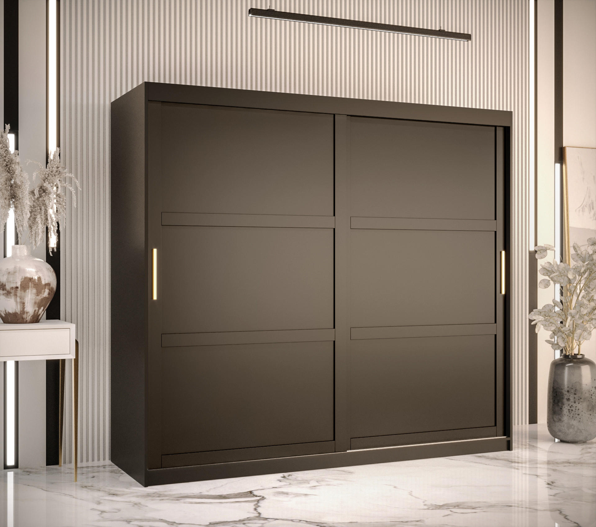 SCHWEBETÜRENSCHRANK 200/200/62 2-türig - Goldfarben/Schwarz, Holz/Kunststoff (200/200/62cm) - Abiks Möbel