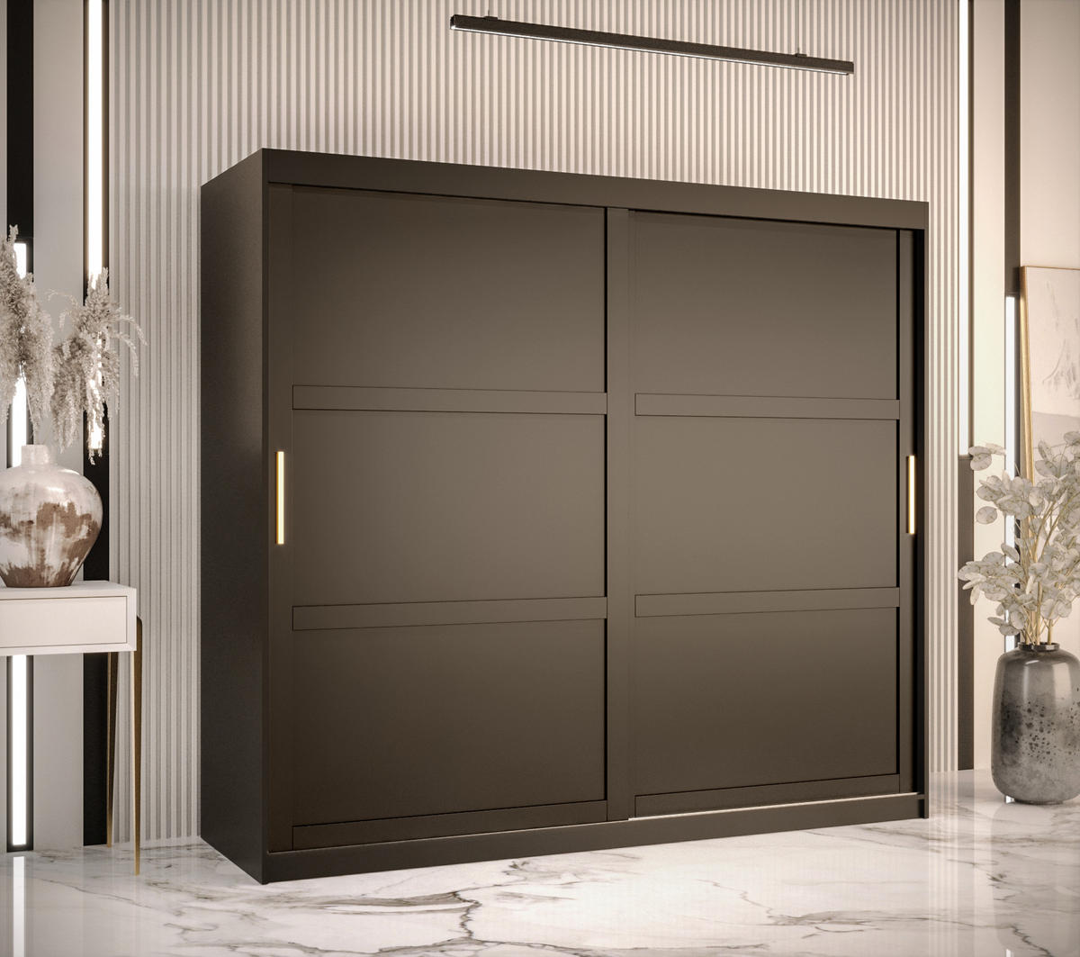 SCHWEBETÜRENSCHRANK 200/200/62 2-türig - Goldfarben/Schwarz, Holz/Kunststoff (200/200/62cm) - Abiks Möbel