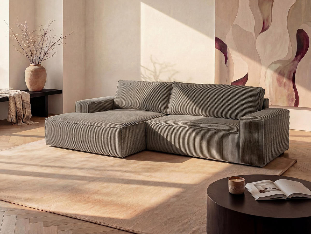 SCHLAFSOFA - 4 Personen-Sitzer - Samt, Stoff - Taupe - - Taupe, Textil (267/85/167cm) - Vente-Unique