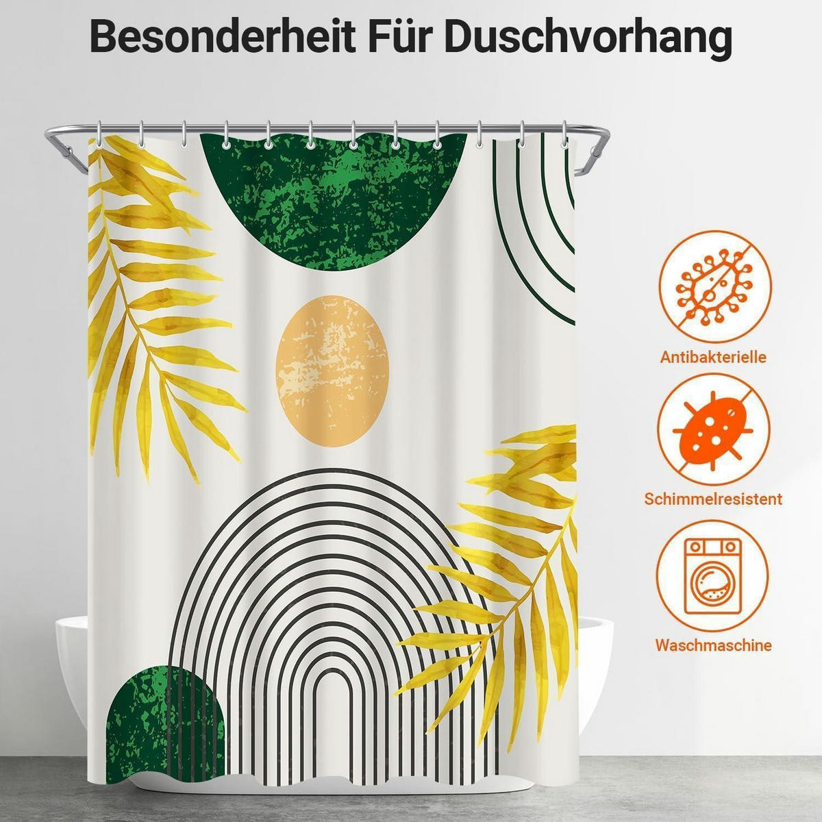 DUSCHVORHANG Dunkelgrün Blätter Linie 120 x 200 cm - Multicolor, Textil (120/200cm)