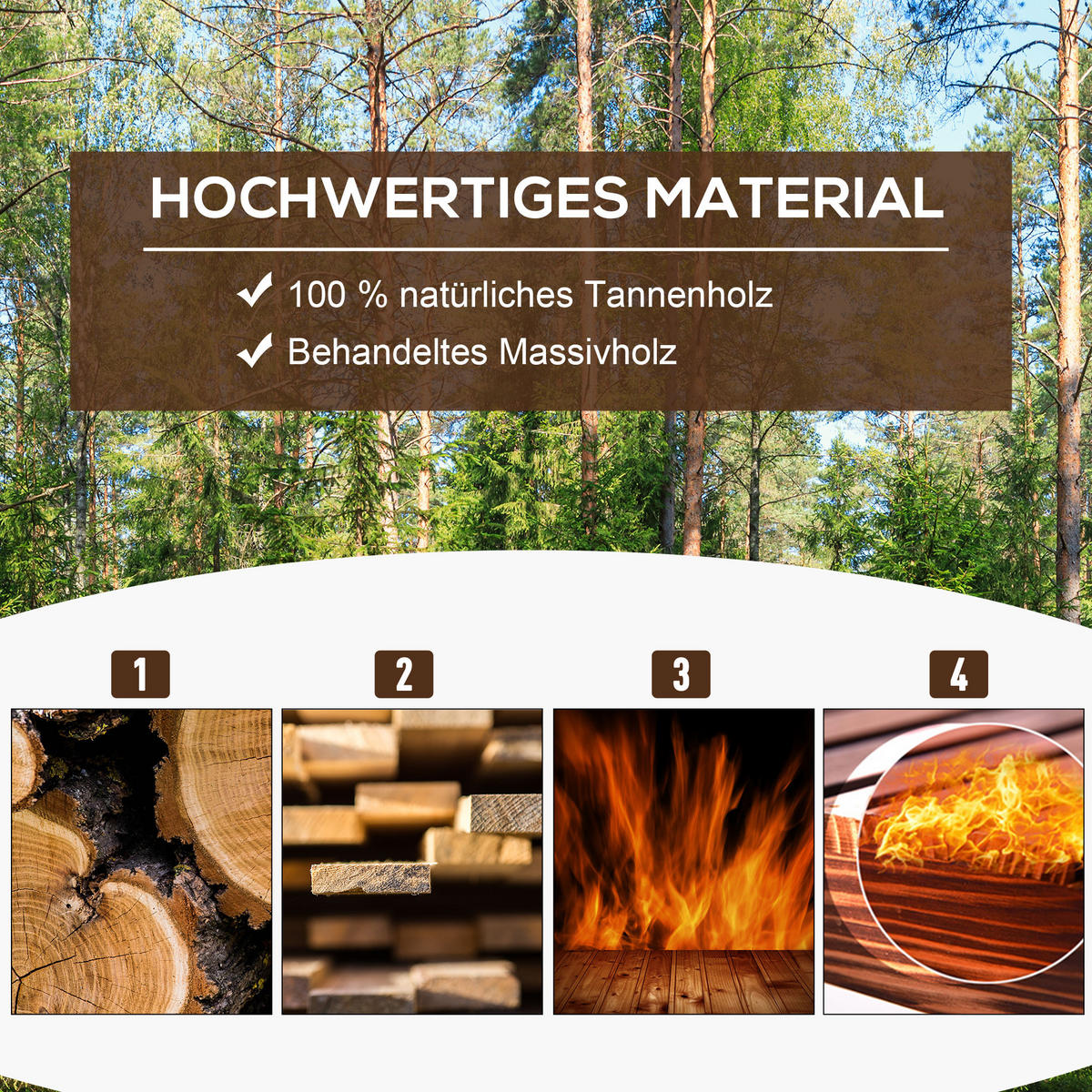 HOCHBEET, Tannenholz, Verkohlt - Braun, Holz (53/55/120cm) - Outsunny