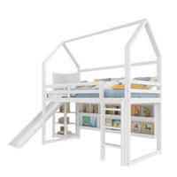 HOCHBETT 90x200 cm in Weiß mit Rutsche, Treppe, LED-Leiste und Regalen - Weiß, Holz (90/200cm) - IVMEU