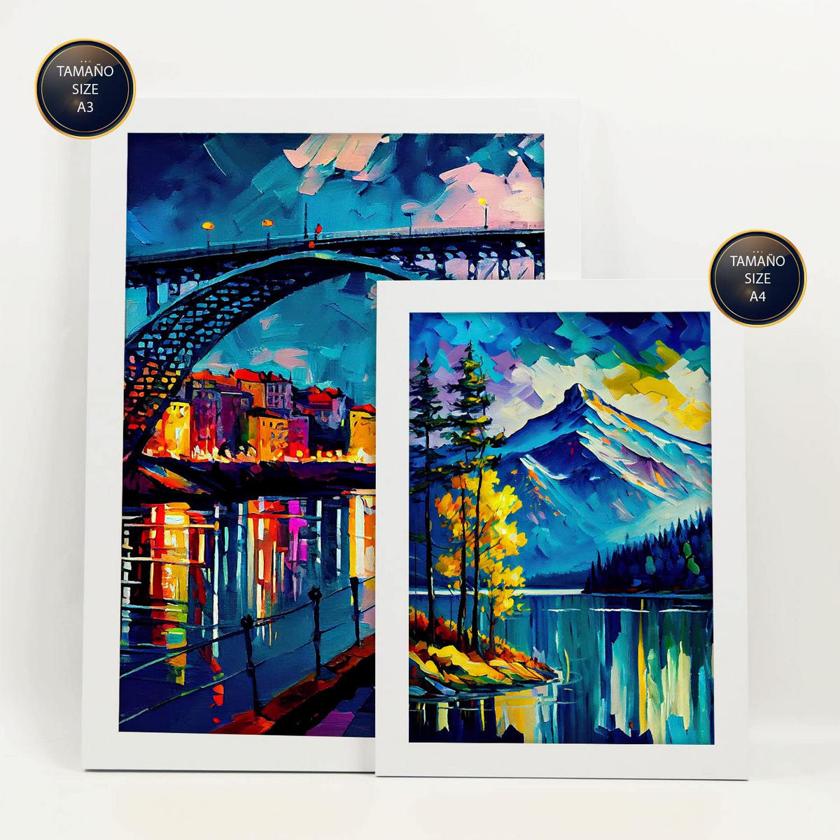 POSTER Set Mit 6 Regenbogen Im Ölgemälde Stil A3 & A4 Weißer Rahmen - Weiß, Papier (29/3cm) - Nacnic