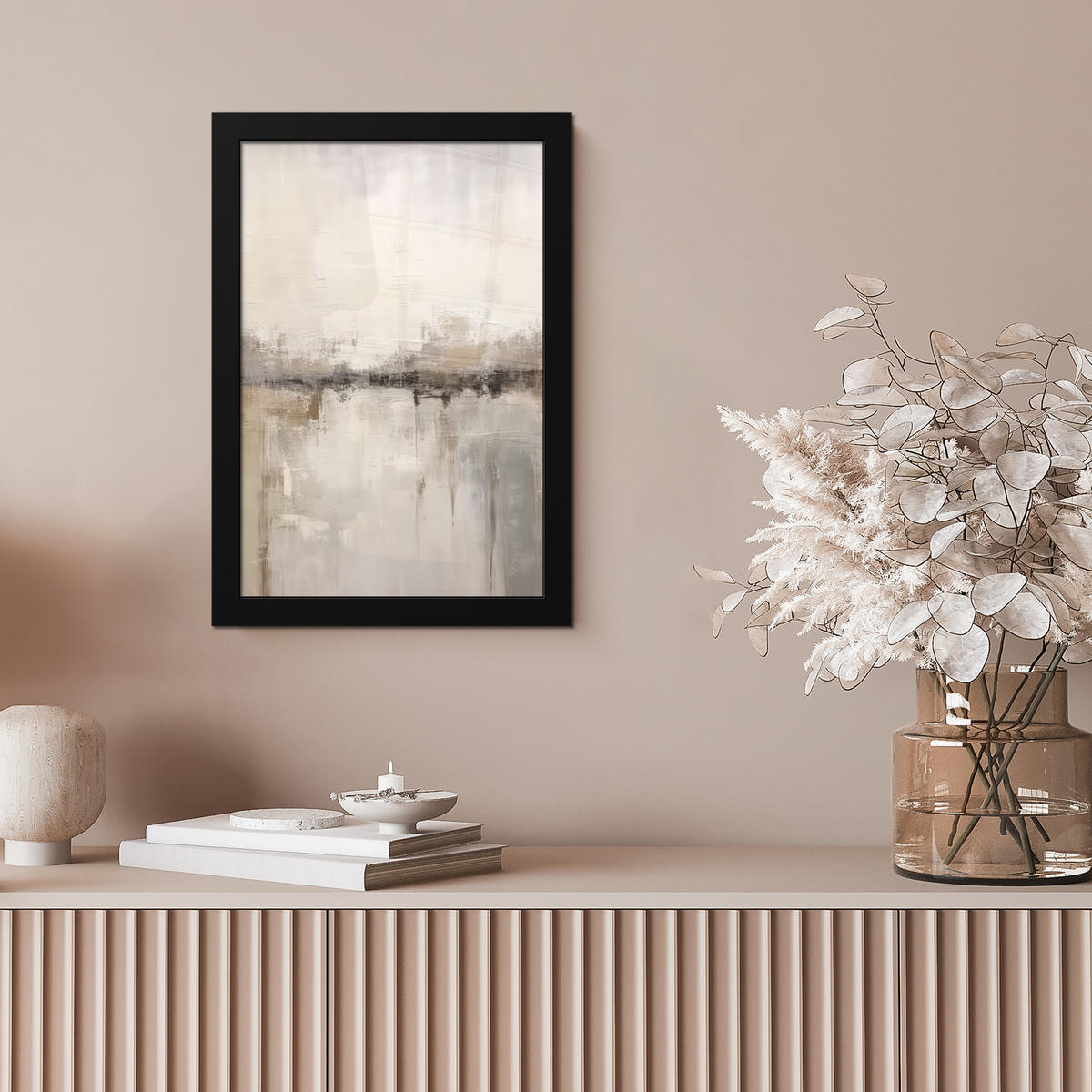 GERAHMTES BILD Moderne Kunst - Abstrakt - Beige 20x30 cm - Beige, Papier (20/30cm) - MuchoWow