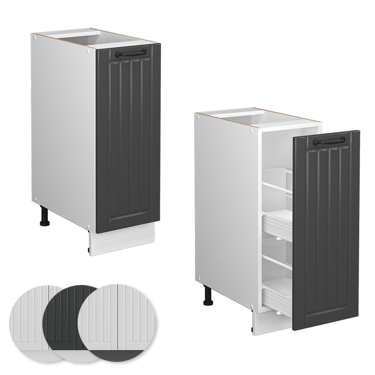 APOTHEKERSCHRANK Fame-Line Anthrazit Landhaus 30 cm, AP Eiche - Dunkelgrau/Anthrazit, Holzwerkstoff (30/82/60cm) - Vicco