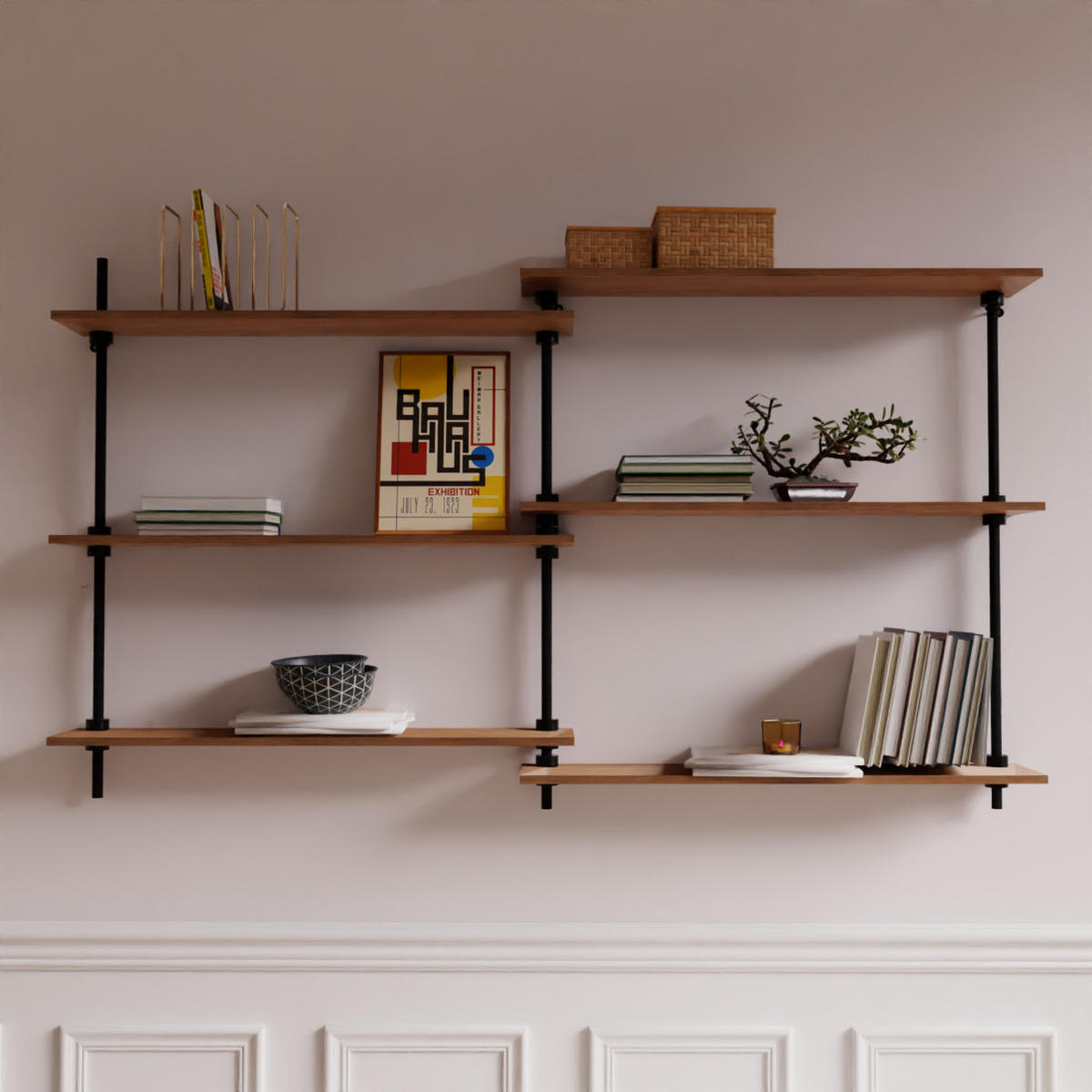 REGALSYSTEM mit Wandregalen 92x160x17x5 - Eiche San Remo, Metall (160/92.5/17.5cm) - AR Shelving