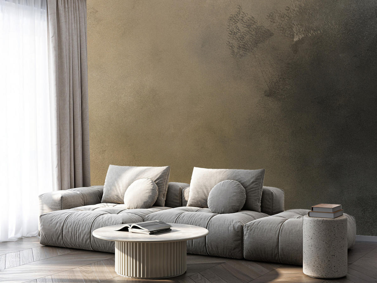 FOTOTAPETE für Wohnzimmer Pastell Beige Ombre Beton Minimalismus 250x175 - Beige/Schwarz, Papier (250/175cm) - Muralo