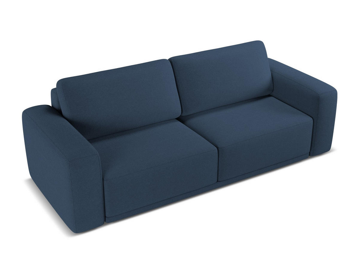3-SITZER SOFA mit Schlaffunktion Chenille Stoff Blau - Blau/Schwarz, Kunststoff/Textil (242/91/100cm) - Makamii