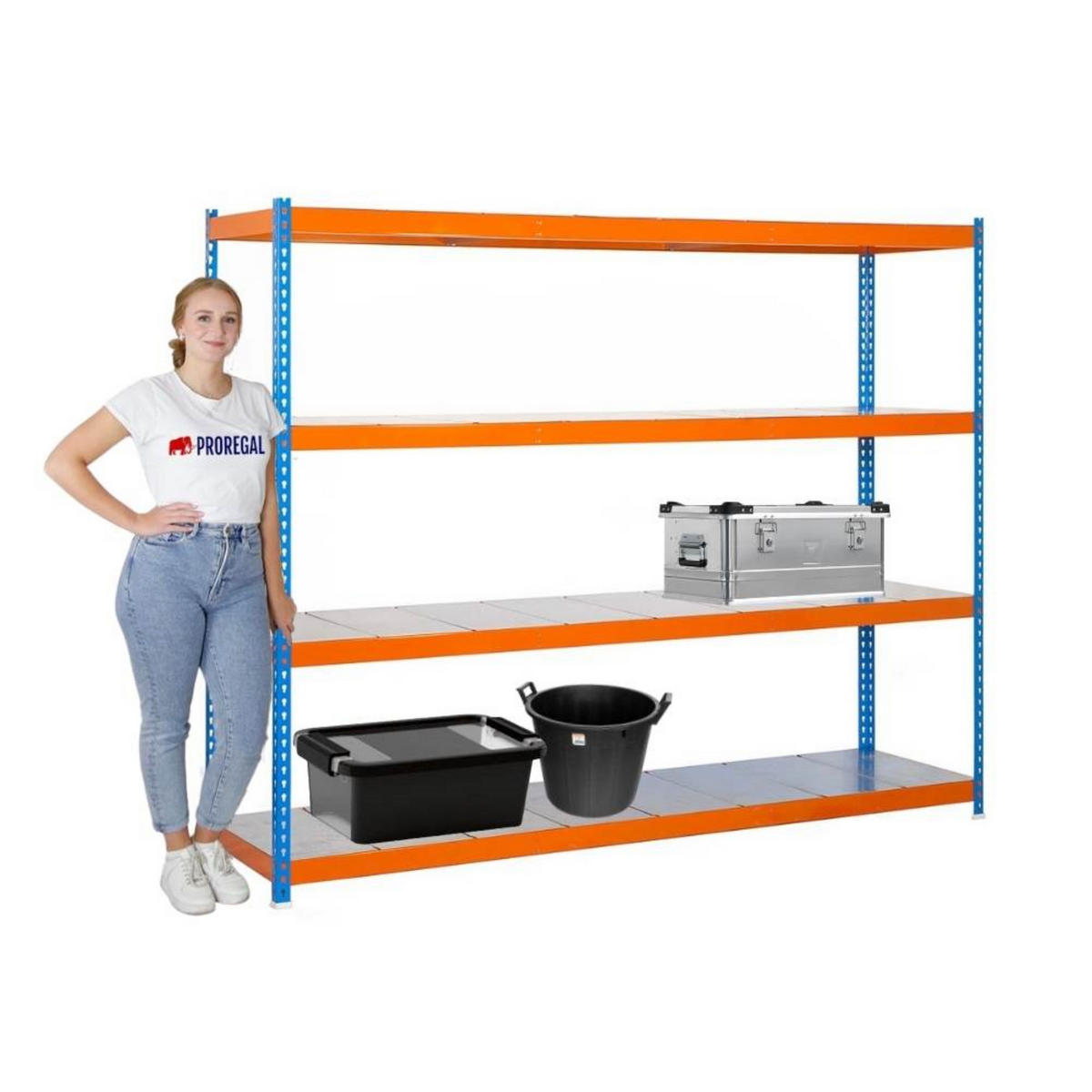 SCHWERLASTREGAL METAL BEAST FOUR | HxBxT 200x240x75cm | Fachlast 400kg | Blau-Orange - Gelb, Metall (240/200/75cm) - PROREGAL