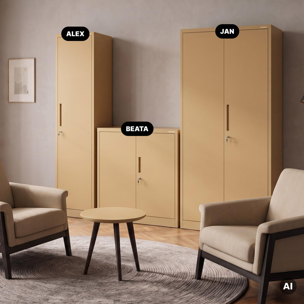 BÜRO Aktenschrank ALEX 185x45 x40 cm - Beige, Metall (45/185/40cm) - Jan Nowak