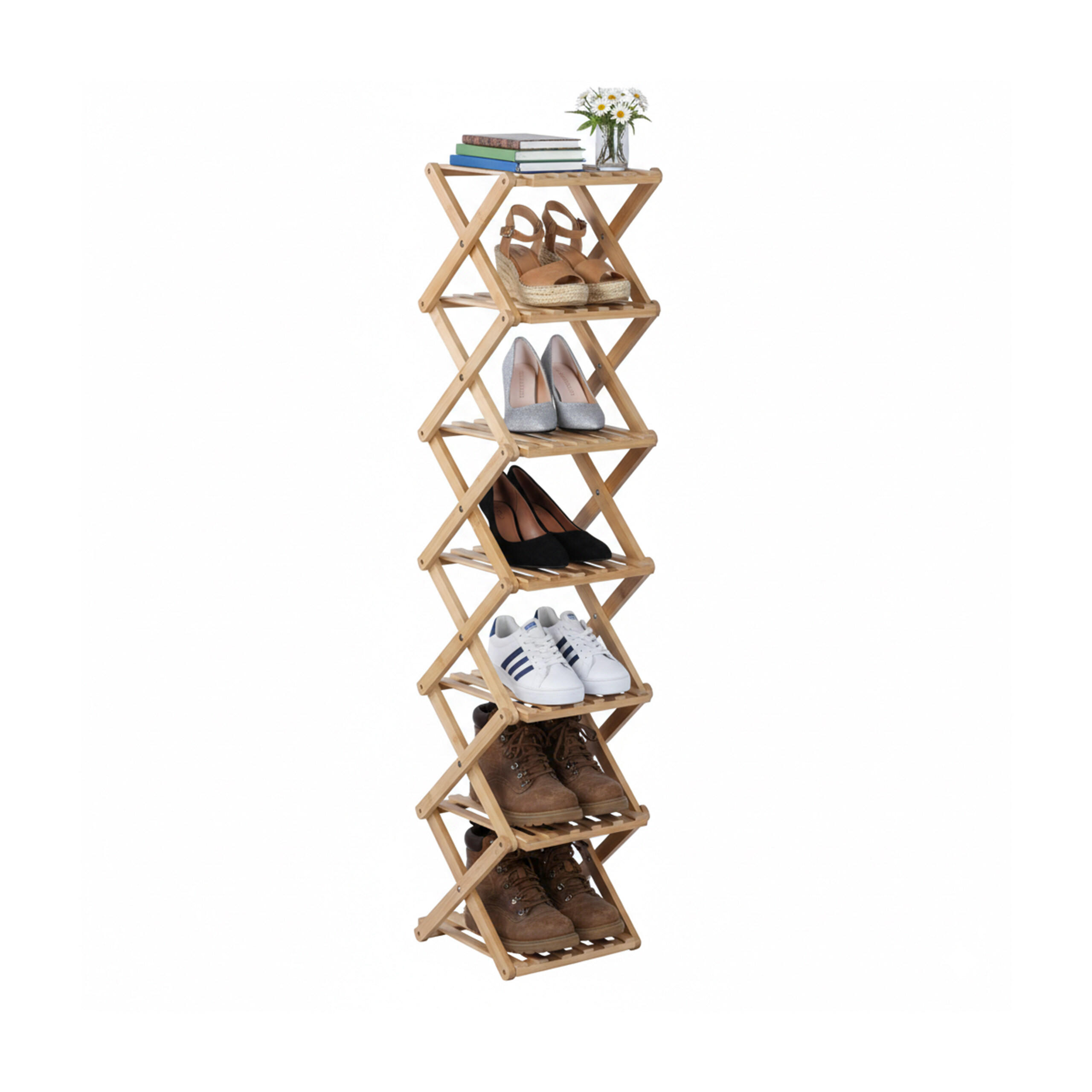 SKOHYLLA Natur bambu hopfällbar 7 plan Ljusbrun 124/28/28 cm