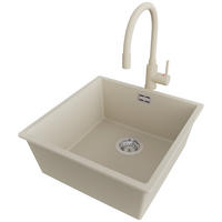 GRANITSPÜLE London Slim, 2-er set Beige 46/47 cm 1 Becken + Küchenarmatur 38/14 cm + Ablauf-Set ab 50er Unterschrank - Chromfarben/Beige, Kunststoff (46/20/47cm) - Primagran