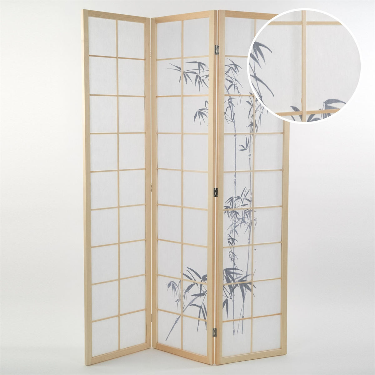 RAUMTEILER Asia Reispapier mit Bambusmotiv Weiss-hellbraun - Weiß, Holz (120/170/3cm) - DESIGN DELIGHTS