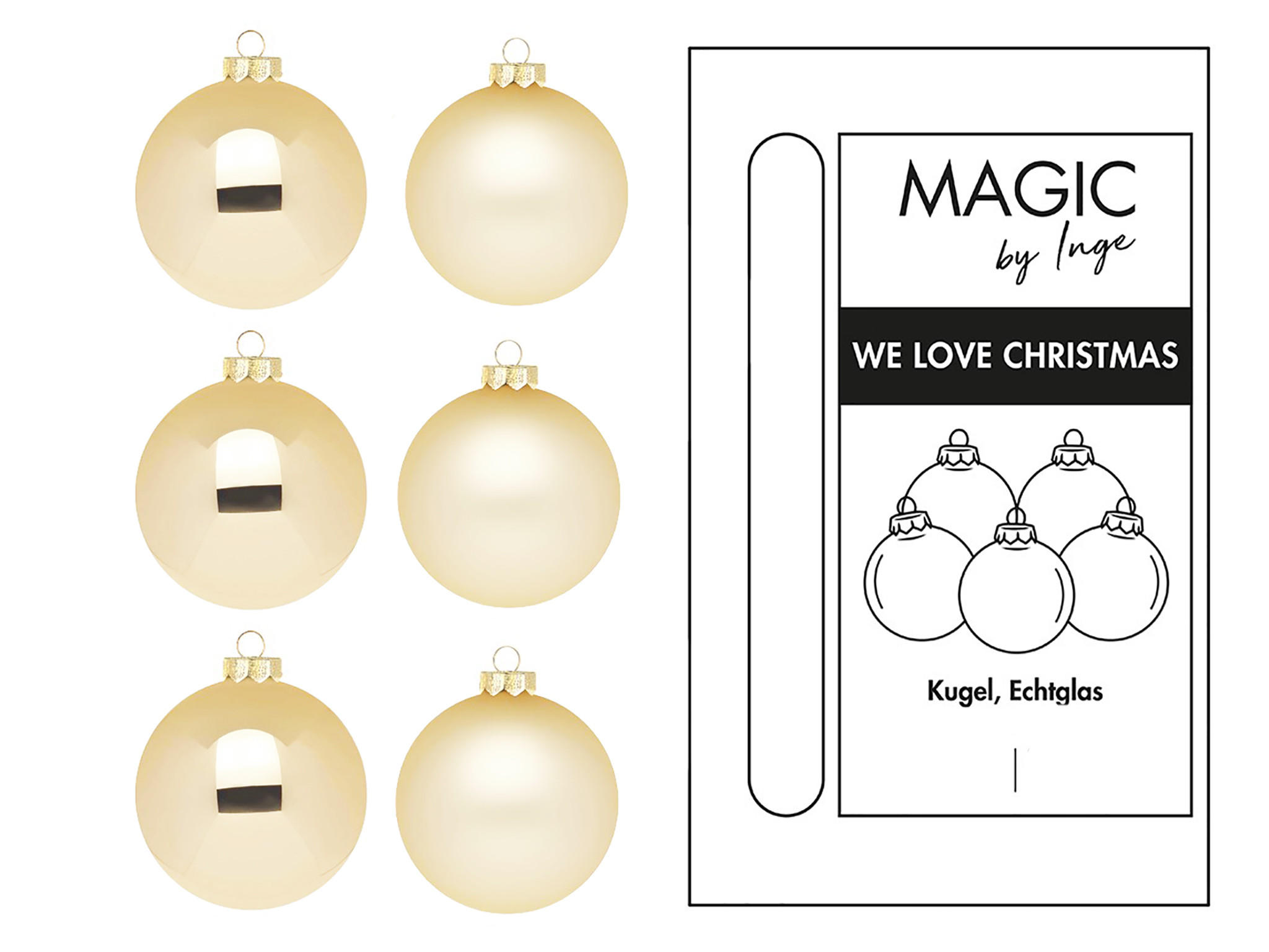 LAALU CHRISTBAUMKUGEL-SET 6 Stück: Dekorationen rund Creme Mix 10 cm - Creme, Glas (0.01/1/0.01cm) - LAALU