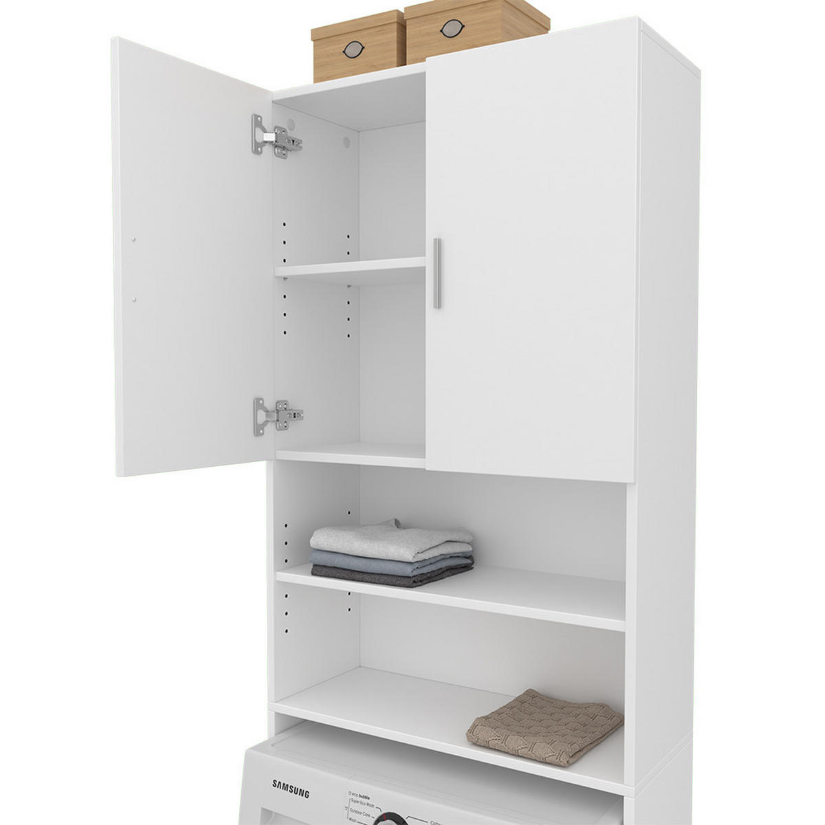 WASCHMASCHINENSCHRANK Martha Weiß 64 x 190 cm mit 2 kurzen Türen - Weiß, Holzwerkstoff (64/190/26cm) - Vicco