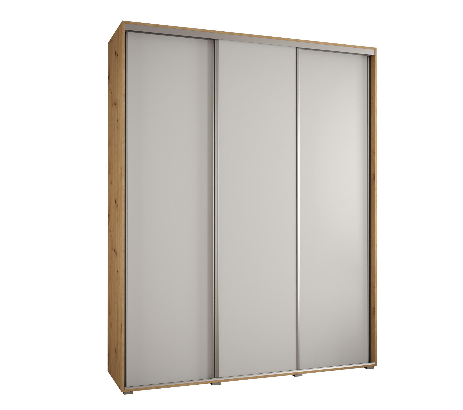 Abiks Möbel Schwebetürenschrank Eiche Artisan, Weiß, Silber 190x235x60 cm