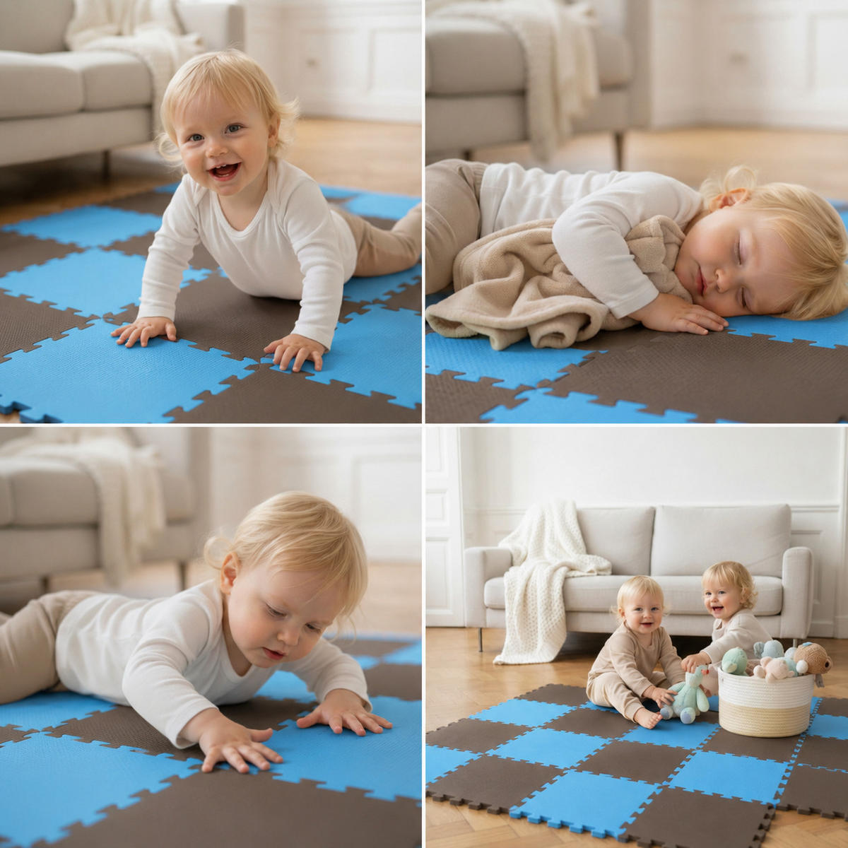 SPIELMATTE ab Null - 180/90/1 cm Puzzlematte Blau - Braun/Hellblau, Kunststoff (30/30cm) - Littletom