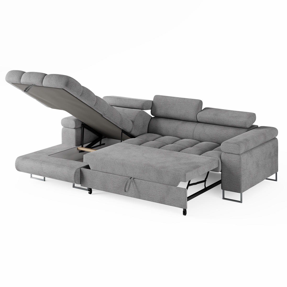 ECKSOFA CLOUD Links Hellrosa L-Form Velours-Stoff mit Schlaffunktion und Bettkasten - Chromfarben/Pink, Holz/Metall (235/275cm) - Barchello