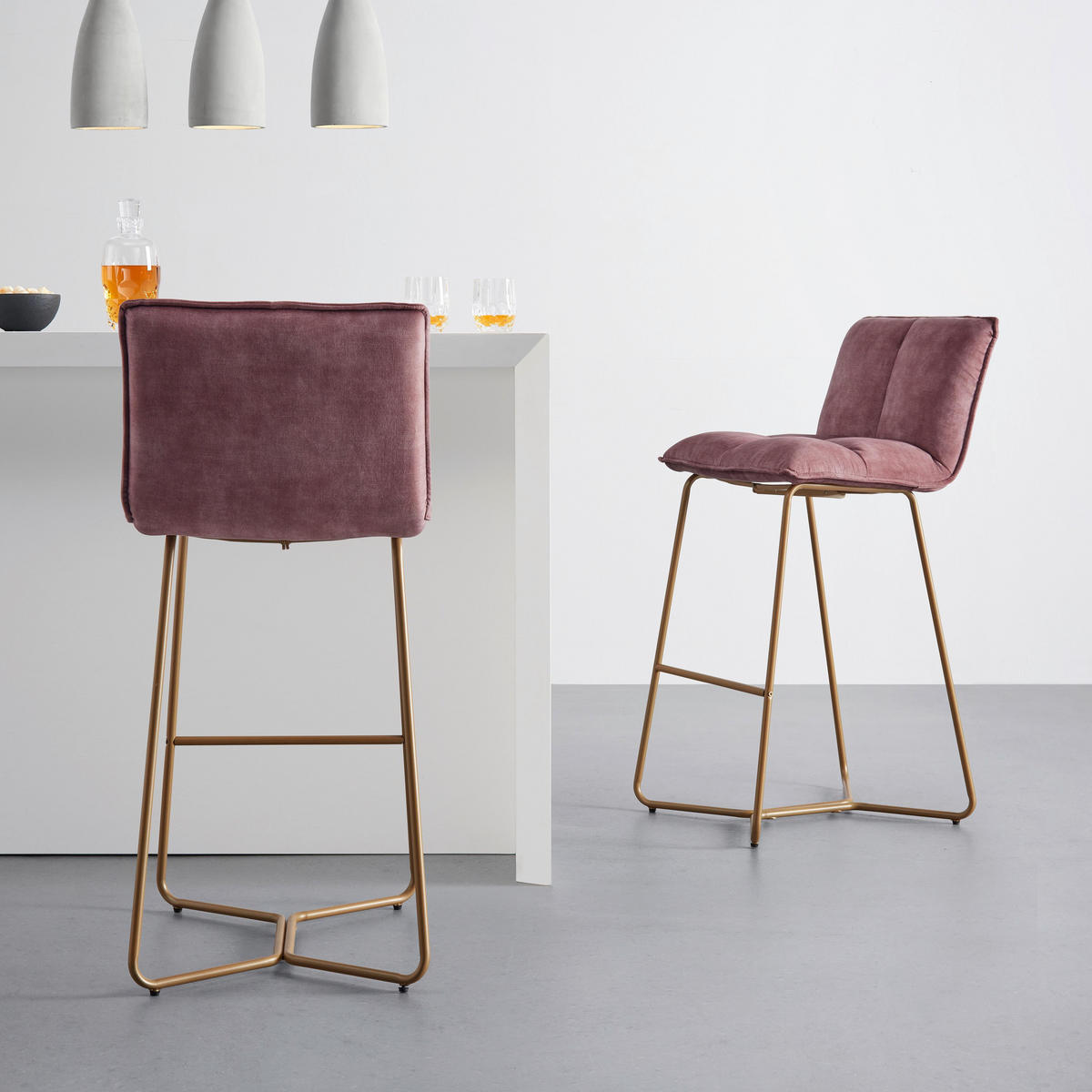 BARHOCKER Fonia Beere Samt Gepolstert - Beere, Holz (46/103.5/57cm) - Bessagi Home