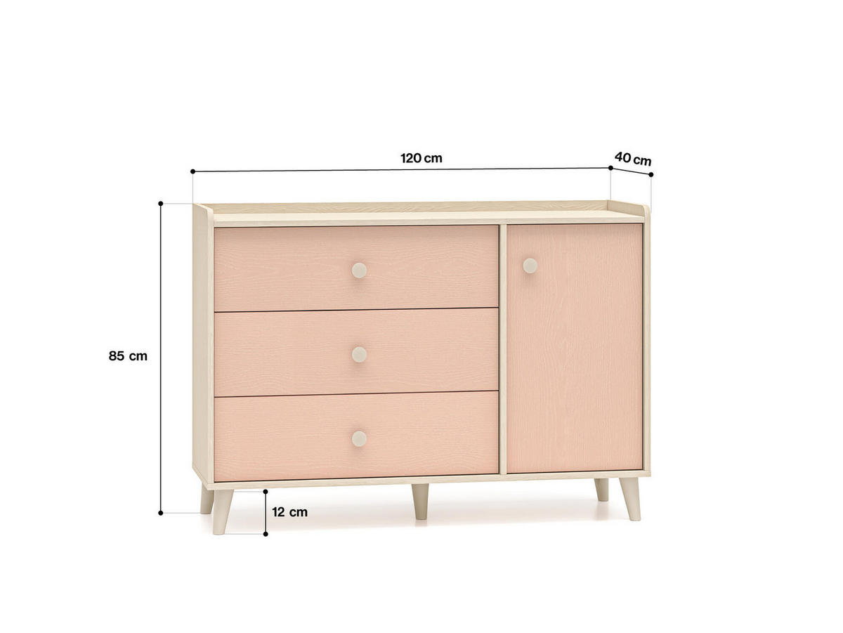 SIDEBOARD MEVEL Rosa 120x40x85 cm - Pink, Holzwerkstoff (120/85/40cm) - FURNLUX