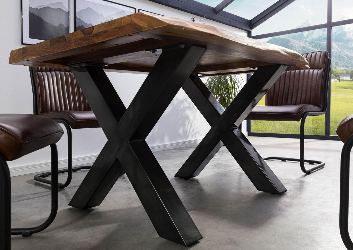 BAUMTISCH Sheesham 160x90x77 natur gebeizt / X-Beine anthrazit glänzend FREEFORM 5 - Braun, Holz (90/160/77cm) - Massivmoebel24