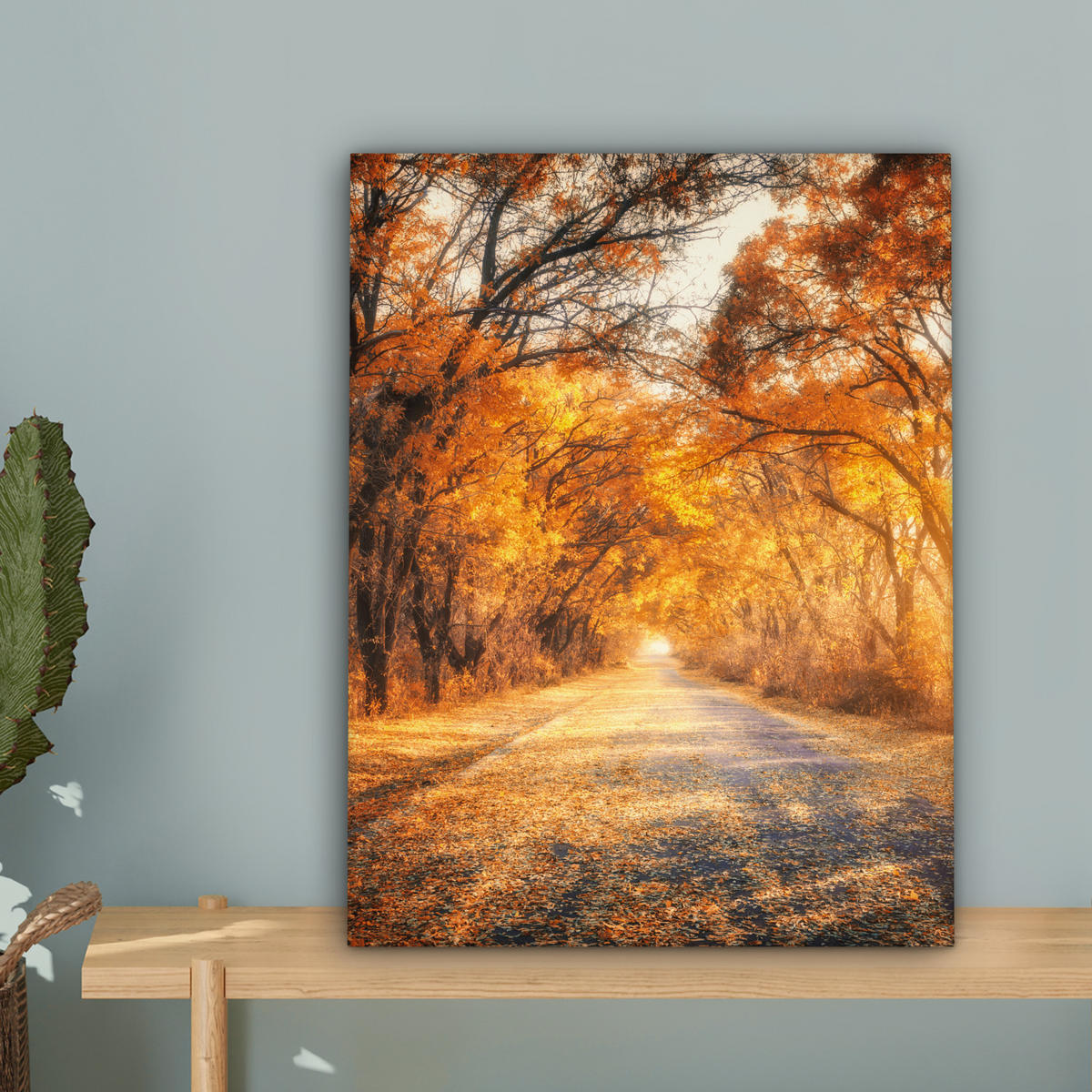 LEINWANDBILD Wald - Herbst - Bäume - Waldweg - Natur 30x40 cm - Bernsteinfarben, Textil (30/40cm) - MuchoWow