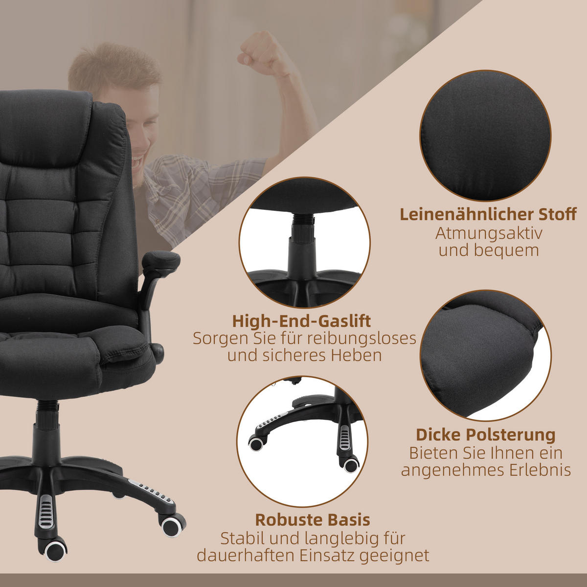 CHEFSESSEL DE-05080 Massage, Heizung & Liegefunktion mit Seitentasche Schwarz - Schwarz, Metall (74/116/67cm) - ComfortXL