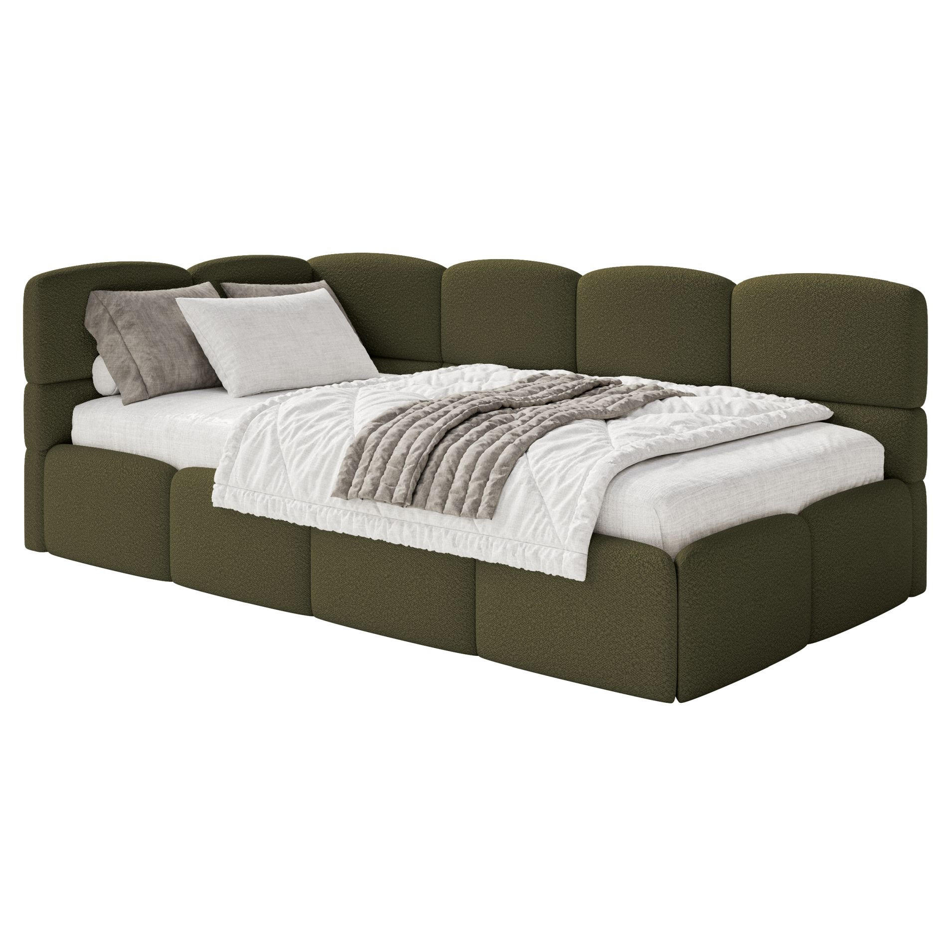 JUGENDBETT Cloudy links mit Matratze Bouclé Braun - Braun, Kunststoff/Textil (90/200cm) - Selsey