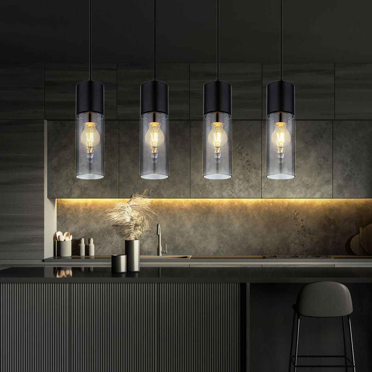 LED HÄNGELEUCHTE Metall Grau Rauchglas 4-Flammig - Grau, Glas (80/9/156cm)