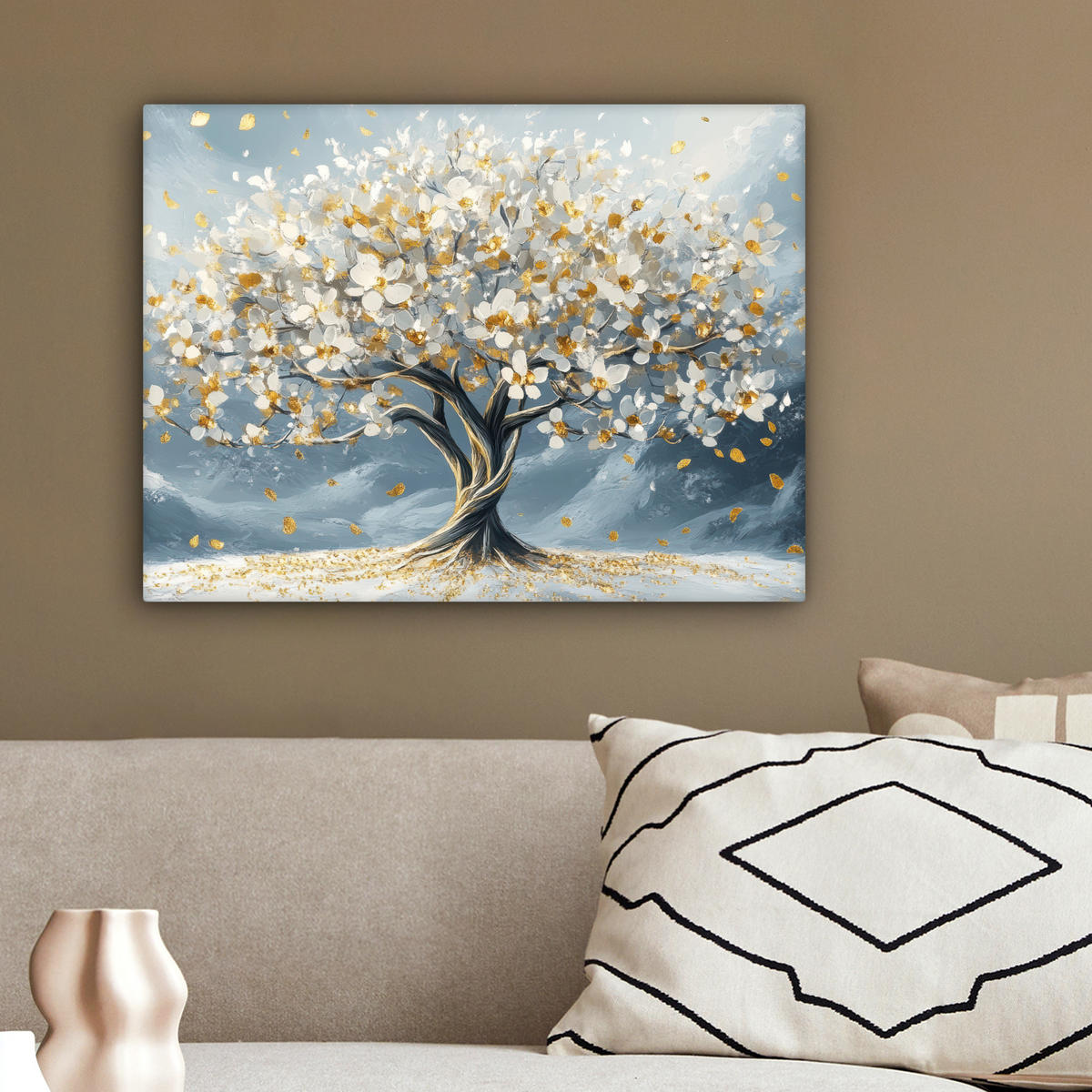 LEINWANDBILD Baum - Winter - Baum des Lebens - Modern - Gold 40x30 cm - Goldfarben, Textil (40/30cm) - MuchoWow