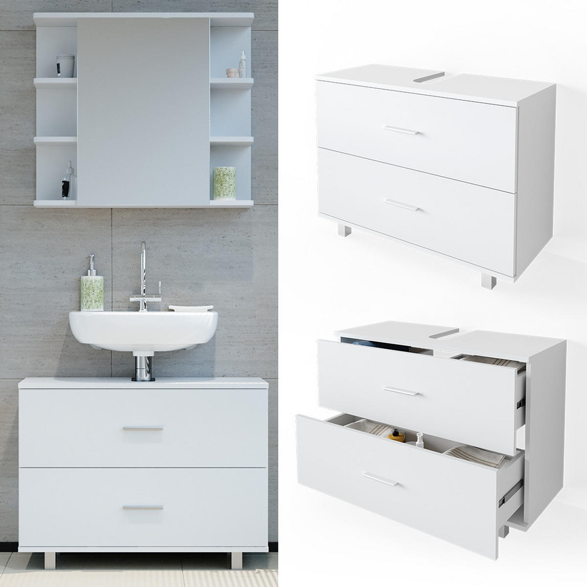 WASCHBECKENUNTERSCHRANK Ilias Weiß 80 x 60.8 cm - Weiß, Holzwerkstoff (80/60.8/33cm) - Vicco