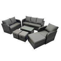 GARTENSET Polyrattan Dunkelgrau 6-Sitzer - Dunkelgrau/Grau, Glas/Kunststoff - Fimous