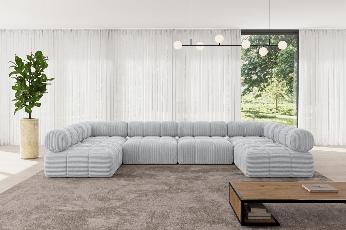 WOHNLANDSCHAFT modulares Sofa Garvo-U2 - 380x190x70 cm Grau Cord - Grau, Holzwerkstoff/Textil (380/70/190cm) - ALTDECOR