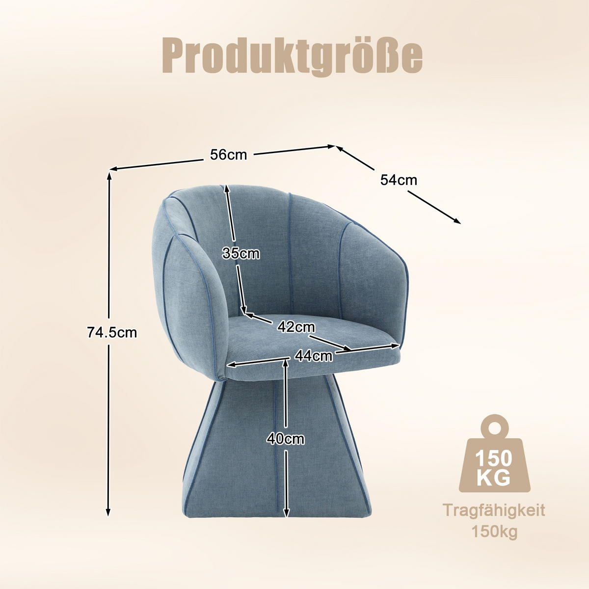 DREHSESSEL Chenille Stoff 360° Drehbar Polstersessel Loungesessel, Blau - Blau, Textil (56/74.5/54cm) - LVHOM