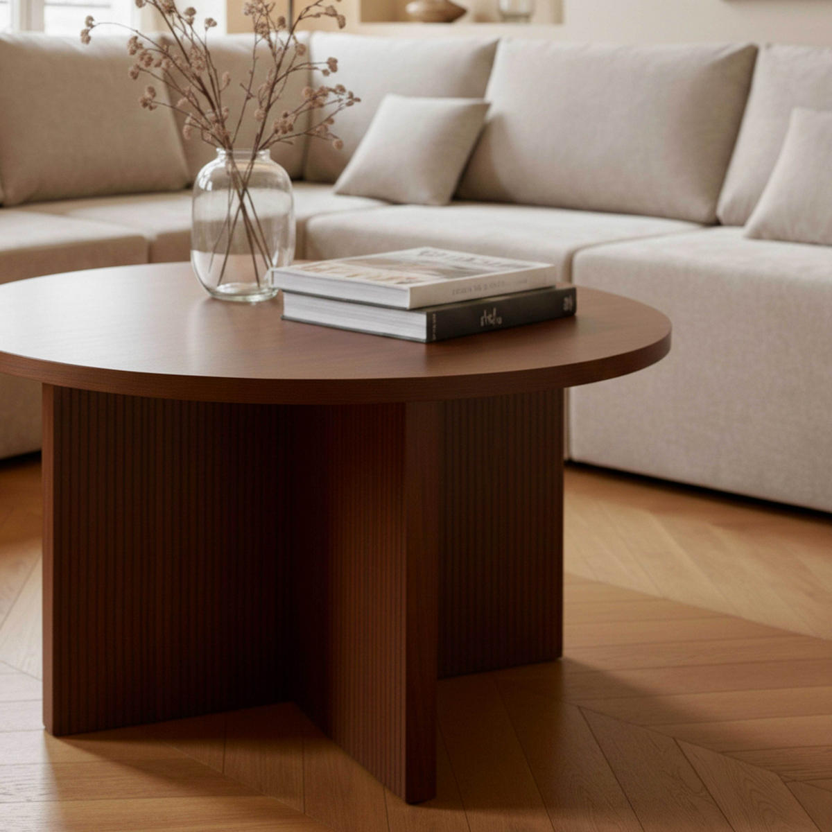COUCHTISCH, dunkles Holzeffekt - Braun, Holz (80/80/45cm) - Oviala