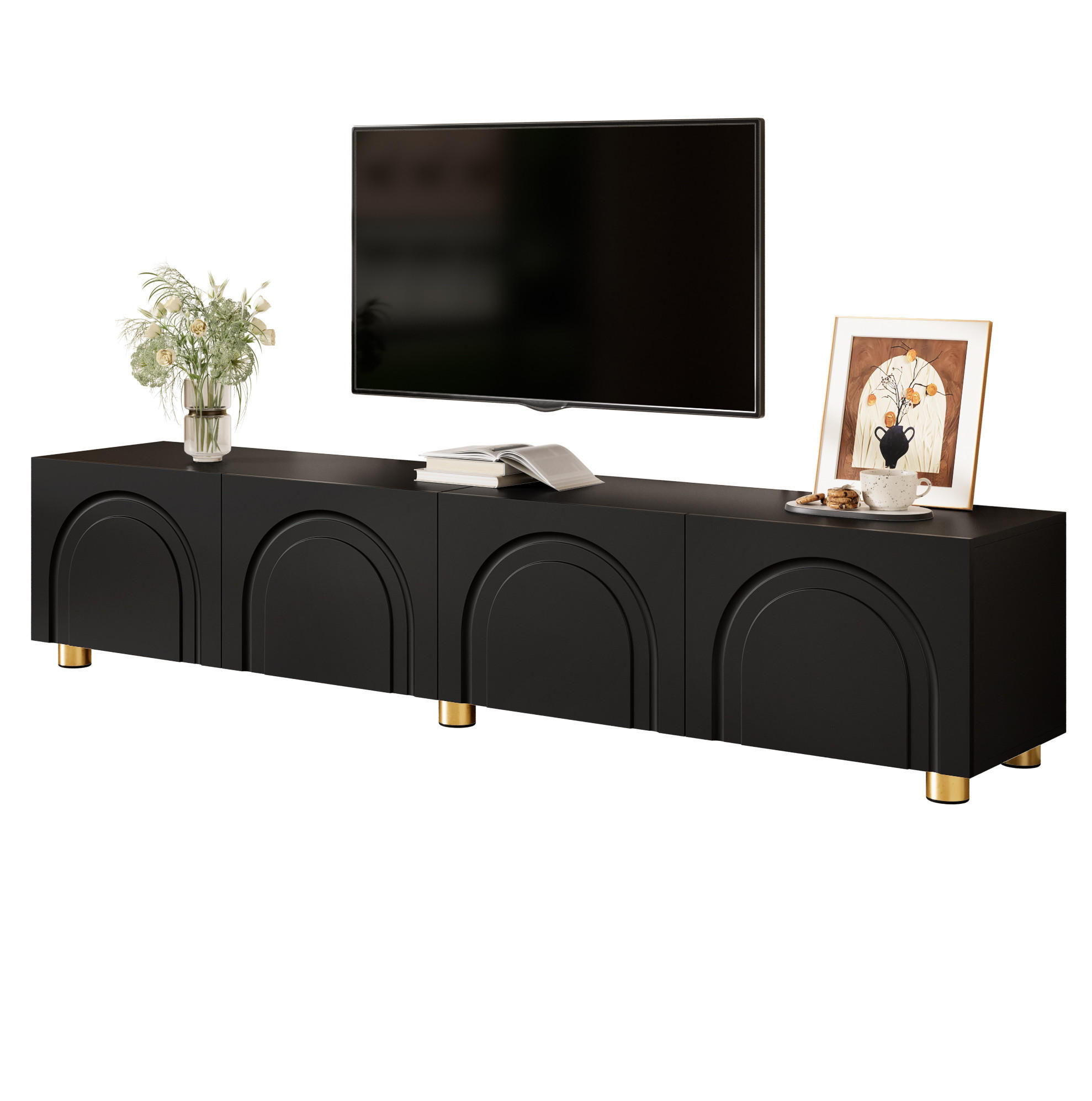 TV-SCHRANK mit 4 Türen 180 x 35 x 40 cm Schwarz mit Metallfüßen - Schwarz, Holzwerkstoff (35/40/180cm) - Beauniv