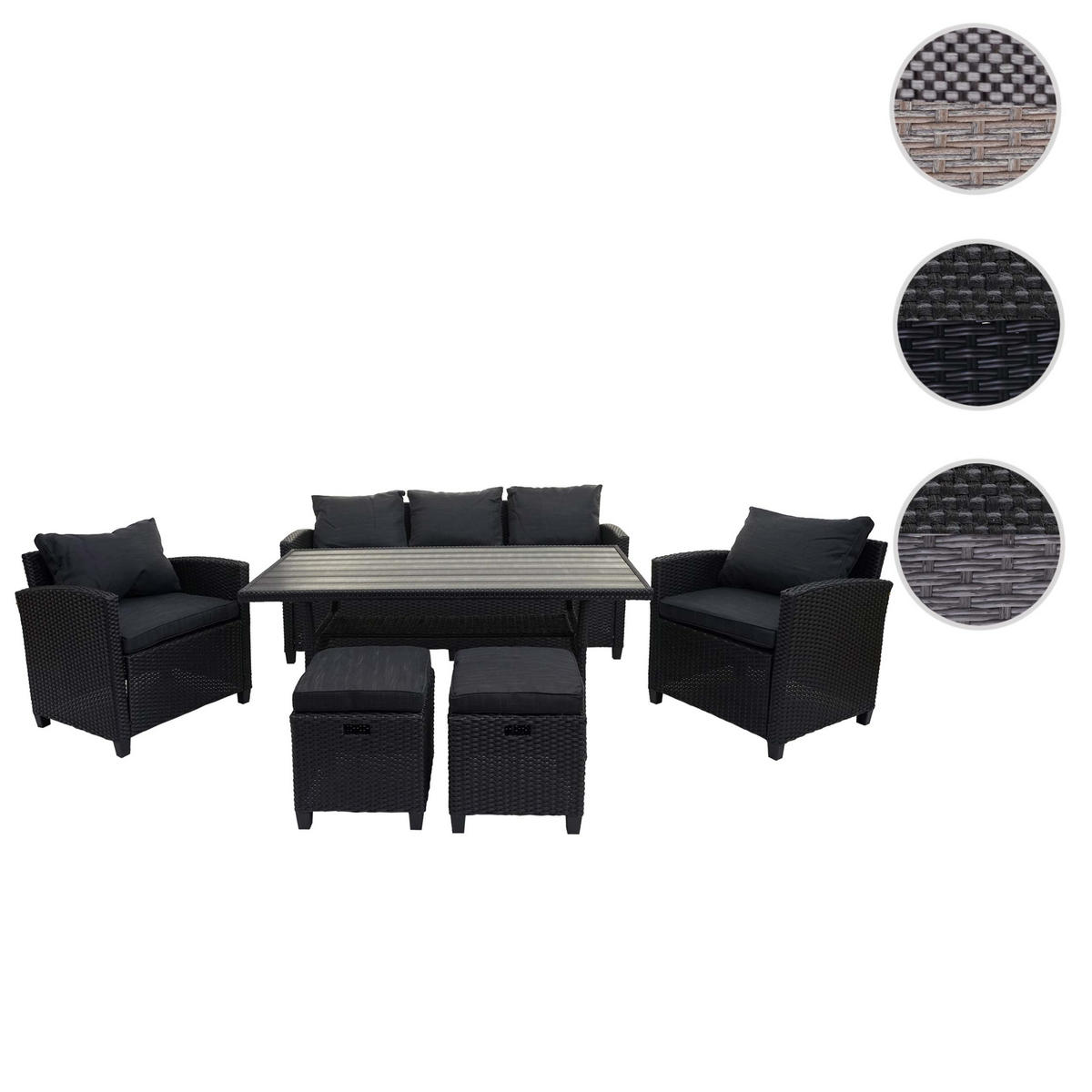 POLY-RATTAN GARNITUR Schwarz - Schwarz, Kunststoff - MCW
