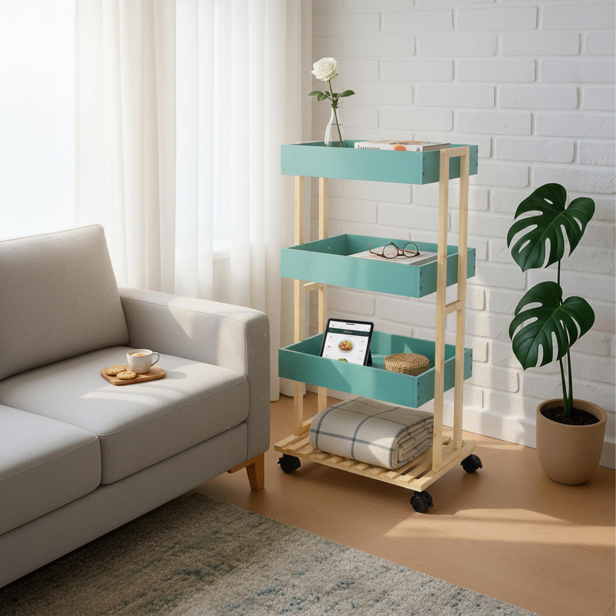 SERVIERWAGEN - Multicolor, Holz/Holzwerkstoff (40/88/30cm) - Relaxdays